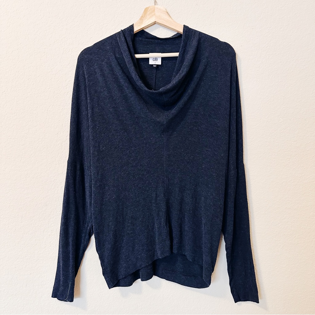 Cabi Cowl Neck Navy Blue Long Sleeve Top Size Small